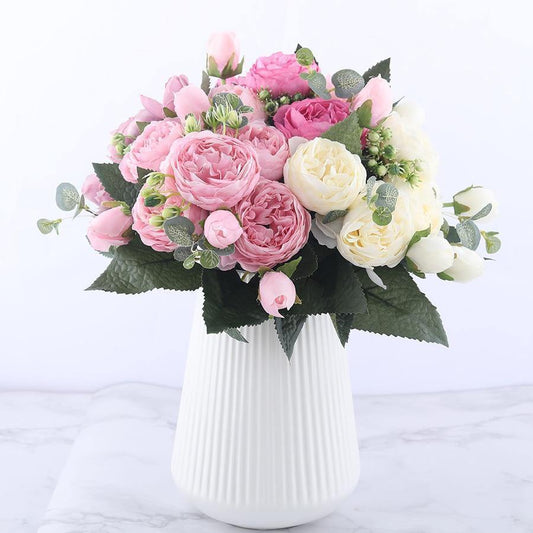 9-Stem Faux Silk Peony Set with 5 Blooms and 4 Buds, view 2