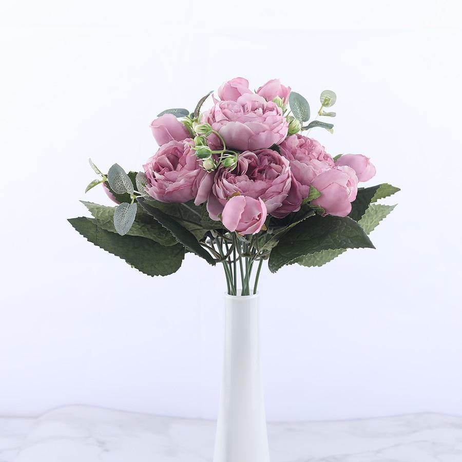 9-Stem Faux Silk Peony Set with 5 Blooms and 4 Buds, view 4