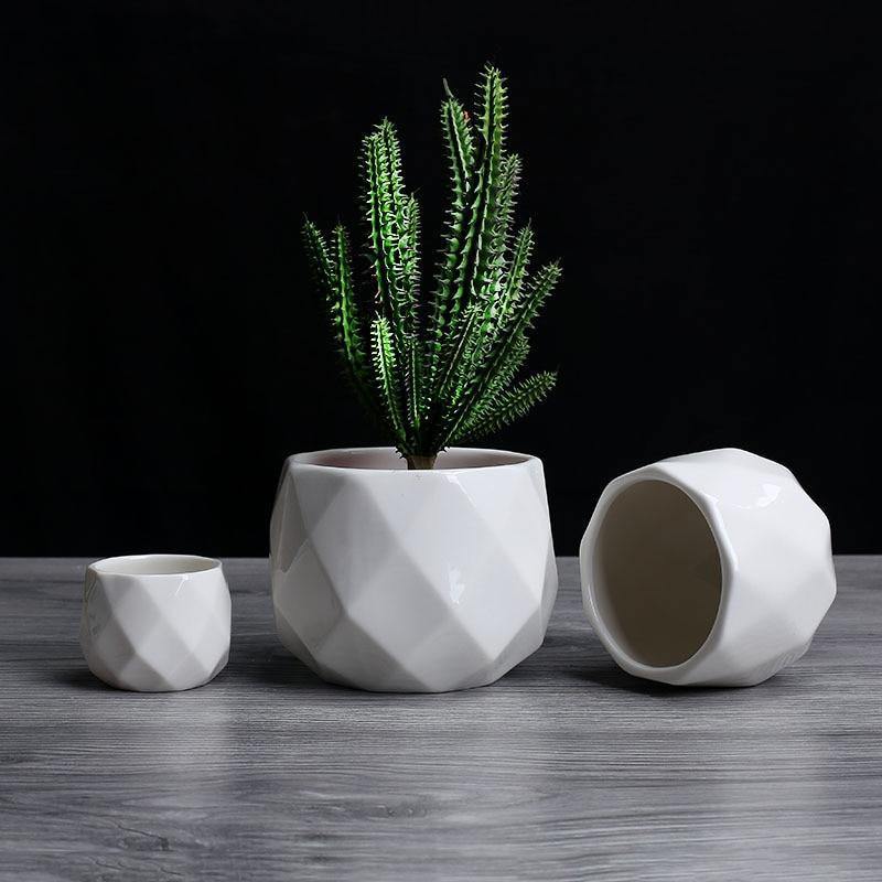 Faceted Ceramic Succulent Pot with Drainage Hole, view 4