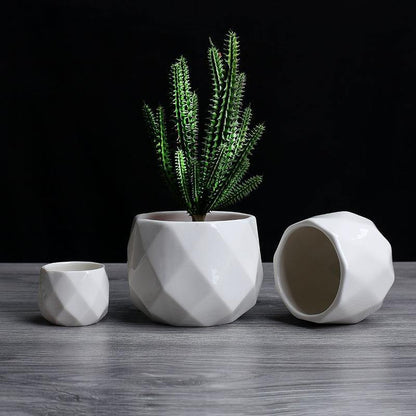 Faceted Ceramic Succulent Pot with Drainage Hole, view 4