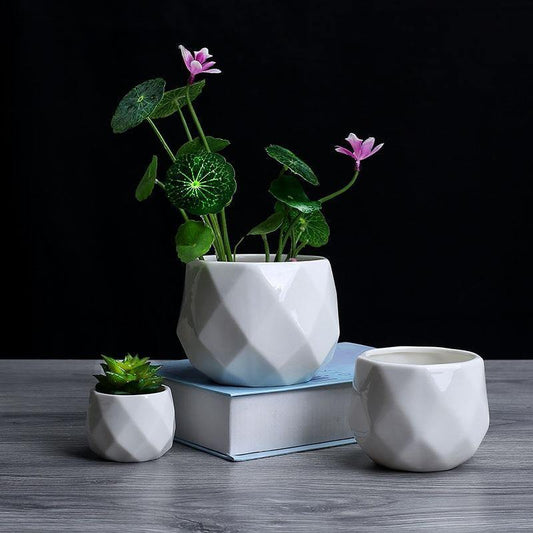 Faceted Ceramic Succulent Pot with Drainage Hole