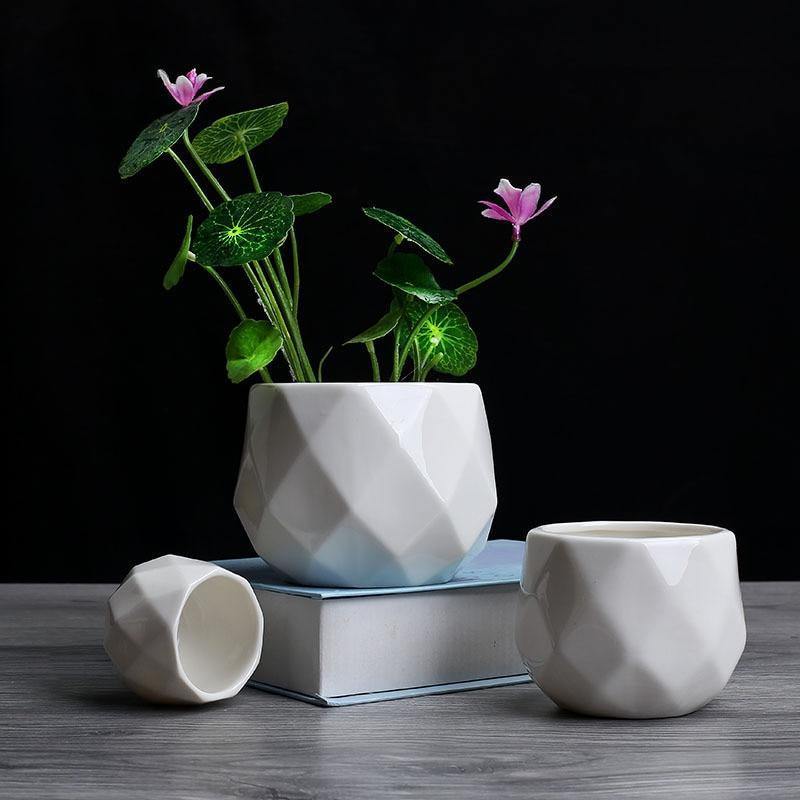 Faceted Ceramic Succulent Pot with Drainage Hole, view 9