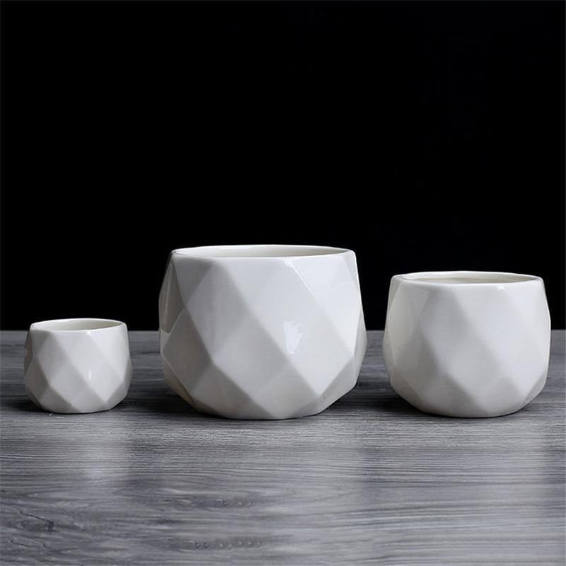 Faceted Ceramic Succulent Pot with Drainage Hole, view 8