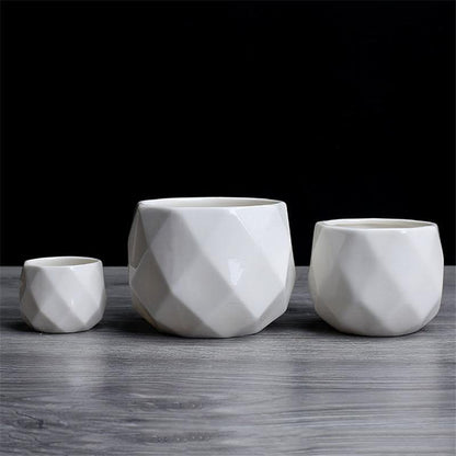 Faceted Ceramic Succulent Pot with Drainage Hole, view 8