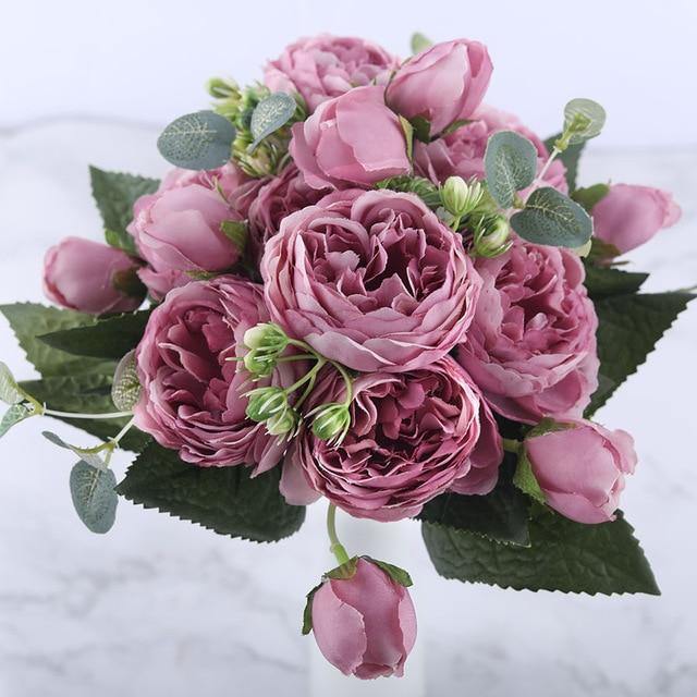 9-Stem Faux Silk Peony Set with 5 Blooms and 4 Buds, view 14