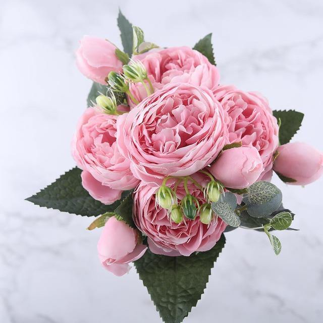 9-Stem Faux Silk Peony Set with 5 Blooms and 4 Buds, view 9