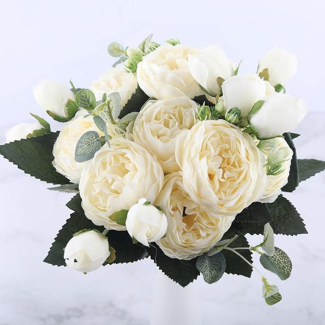 9-Stem Faux Silk Peony Set with 5 Blooms and 4 Buds, view 8