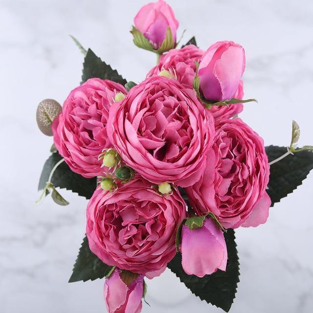 9-Stem Faux Silk Peony Set with 5 Blooms and 4 Buds, view 11