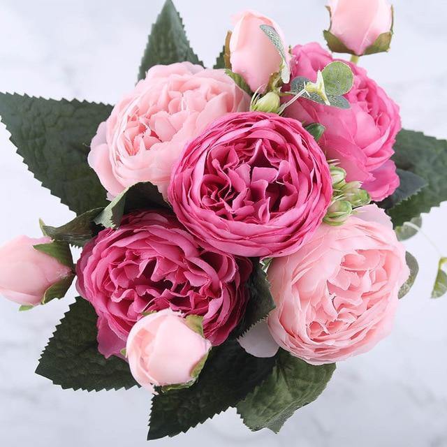 9-Stem Faux Silk Peony Set with 5 Blooms and 4 Buds, view 13