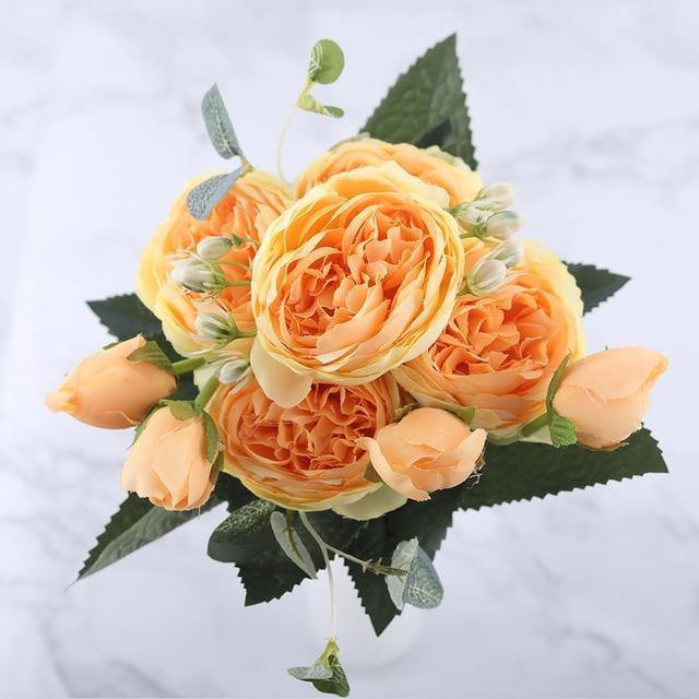 9-Stem Faux Silk Peony Set with 5 Blooms and 4 Buds, view 12