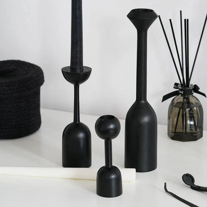 Black Wood Taper Candle Holders, Five Shapes, view 5