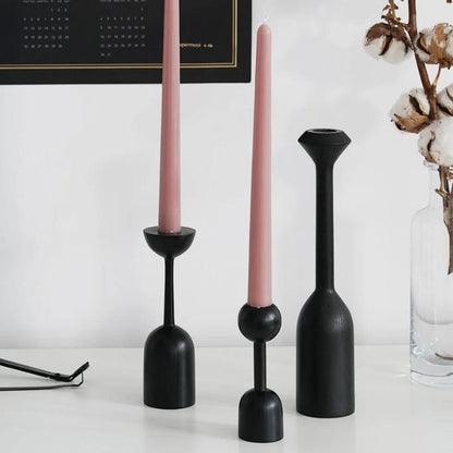 Black Wood Taper Candle Holders, Five Shapes