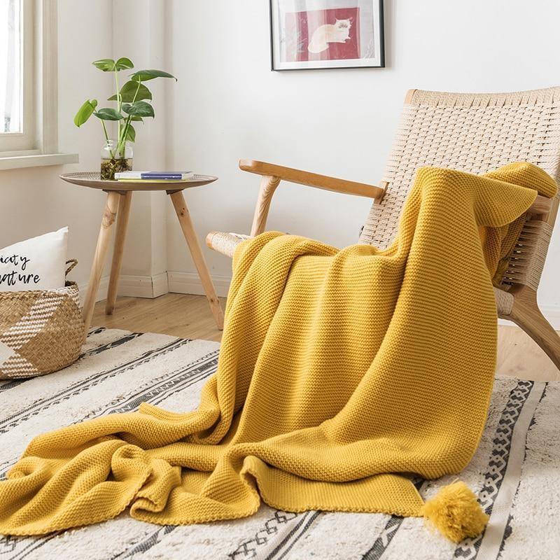 Knitted Throw Blanket with Corner Tassels, view 8