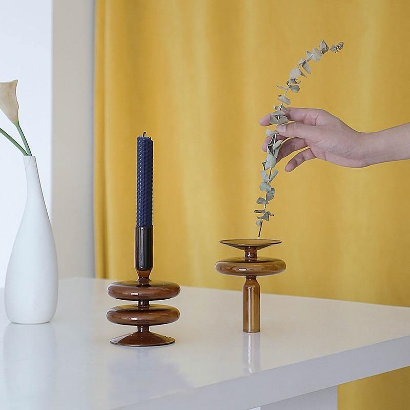 Brown Borosilicate Glass Taper Candle Holders