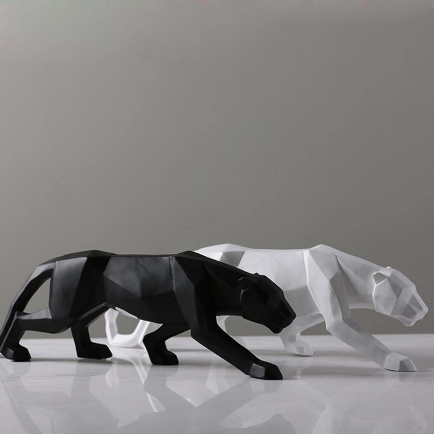 Geometric Panther Sculpture in Resin, 10.2 in