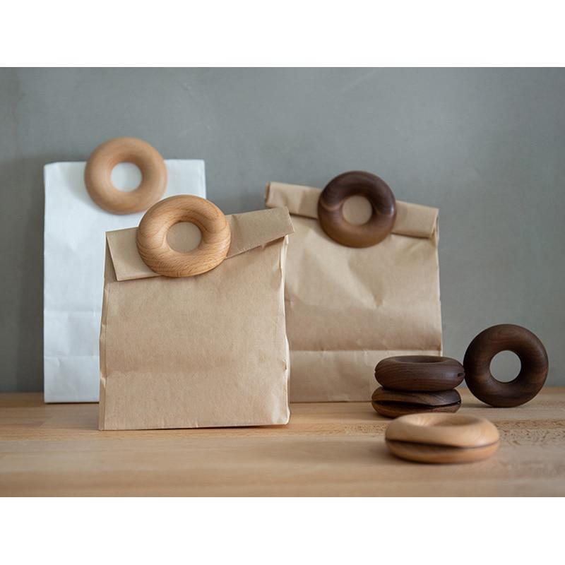 Round Wooden Bag Clips in Beech and Walnut, view 3