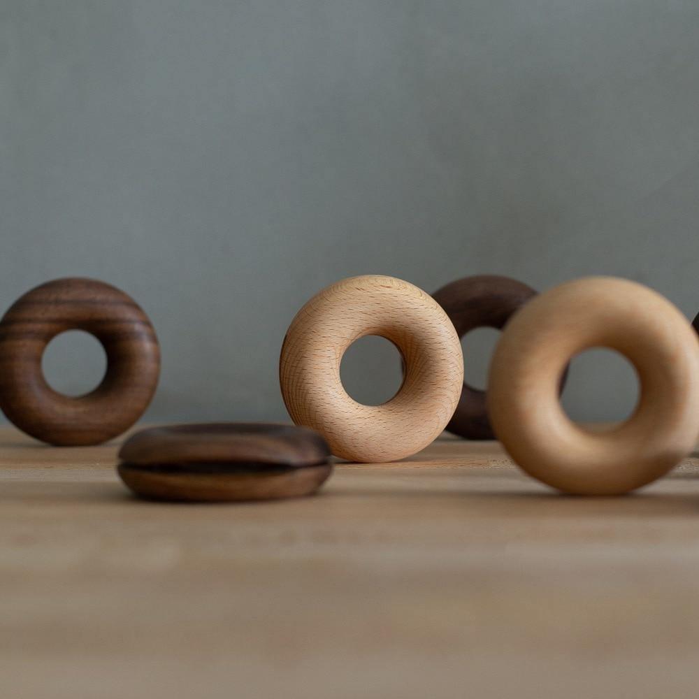 Round Wooden Bag Clips in Beech and Walnut, view 2