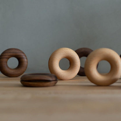 Round Wooden Bag Clips in Beech and Walnut, view 2