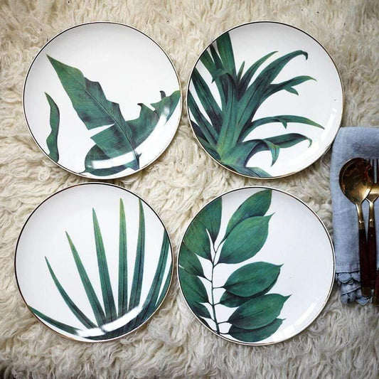Hand Painted Tropical Leaf Ceramic Plate, 8 in