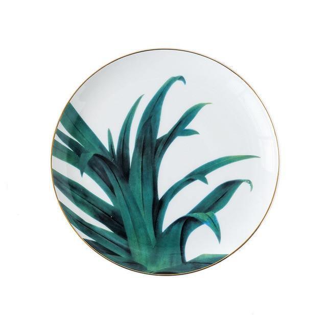 Hand Painted Tropical Leaf Ceramic Plate, 8 in, view 5