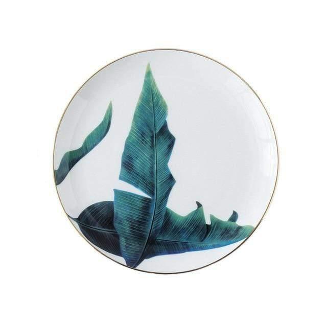 Hand Painted Tropical Leaf Ceramic Plate, 8 in, view 6