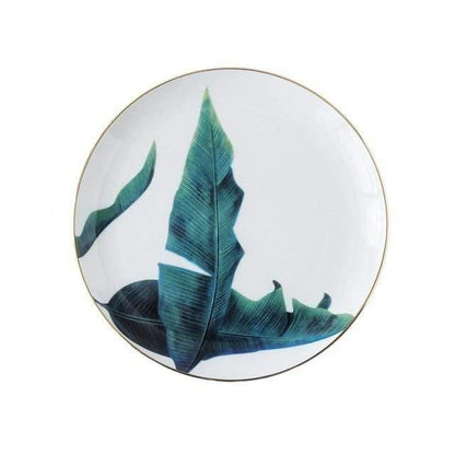 Hand Painted Tropical Leaf Ceramic Plate, 8 in, view 6