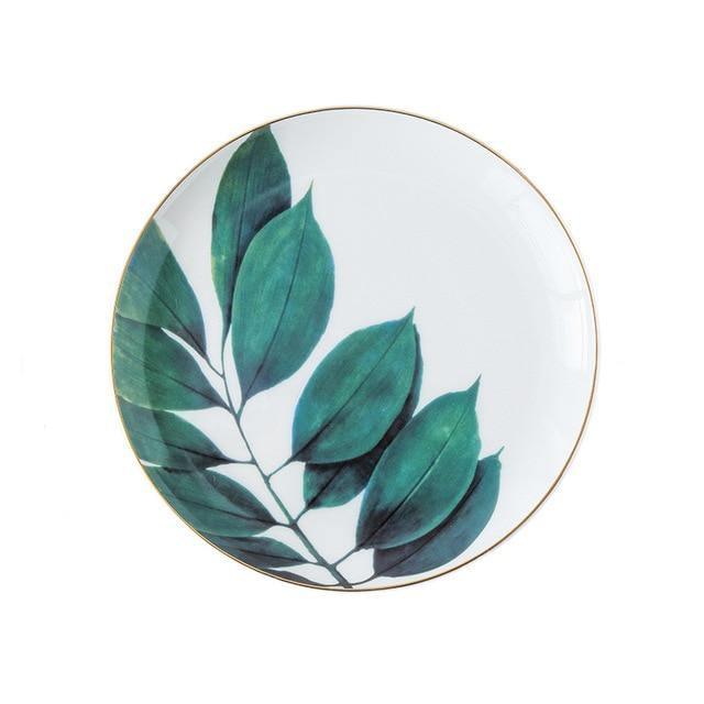 Hand Painted Tropical Leaf Ceramic Plate, 8 in, view 7