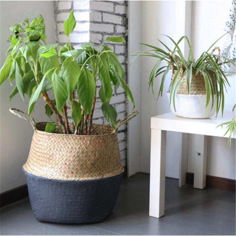 Round Rattan Basket with Handles for Plants or Storage, view 12