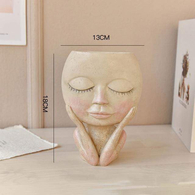 Blushing Woman Face Planter with Drainage Hole, view 12