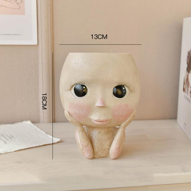 Blushing Woman Face Planter with Drainage Hole, view 11