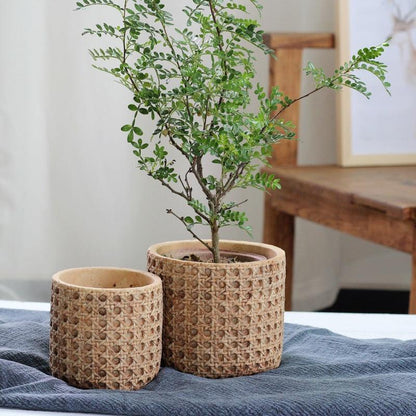 Concrete Planter with Woven Rattan Texture, Three Sizes