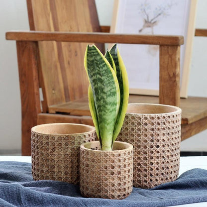 Concrete Planter with Woven Rattan Texture, Three Sizes, view 4