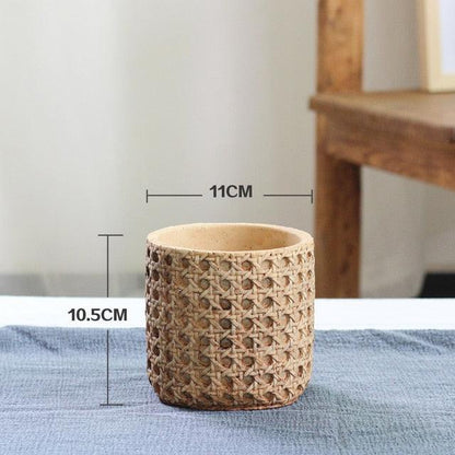 Concrete Planter with Woven Rattan Texture, Three Sizes, view 5