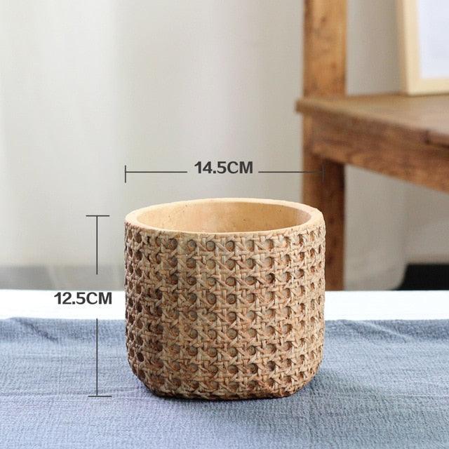 Concrete Planter with Woven Rattan Texture, Three Sizes, view 6