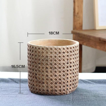 Concrete Planter with Woven Rattan Texture, Three Sizes, view 7