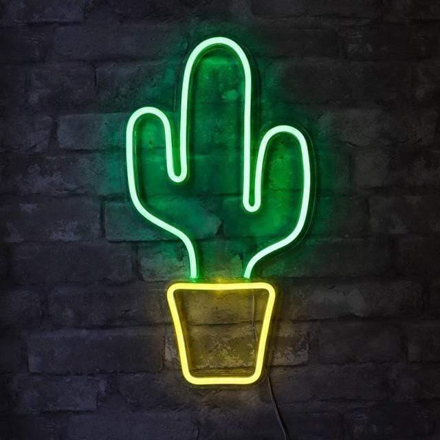 Neon Cactus Wall Sign, USB Powered