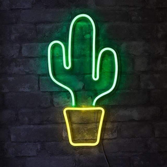 Neon Cactus Wall Sign, USB Powered