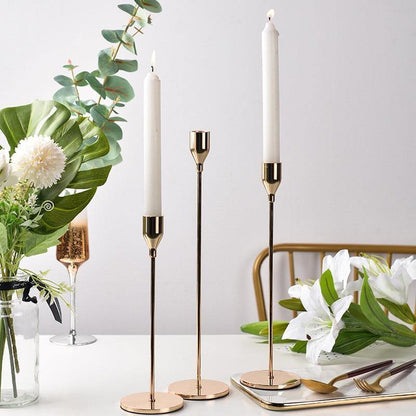 Gold Taper Candle Holders, Set of 3