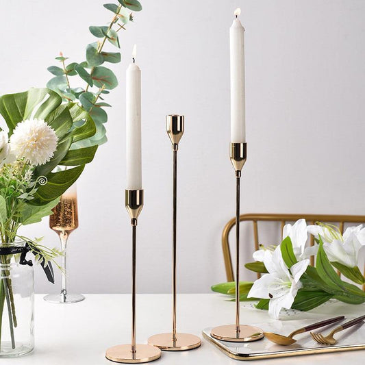 Gold Taper Candle Holders, Set of 3