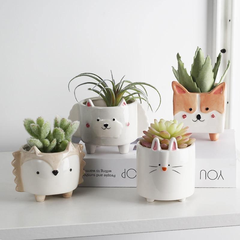 Square Animal Ceramic Planters with Drainage Hole, view 3