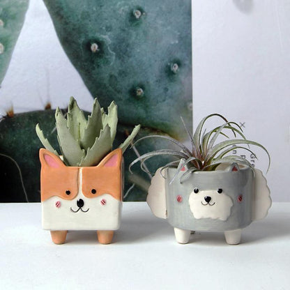 Square Animal Ceramic Planters with Drainage Hole, view 4