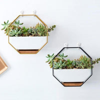 Ceramic Wall Planter with Iron Frame and Bamboo Tray
