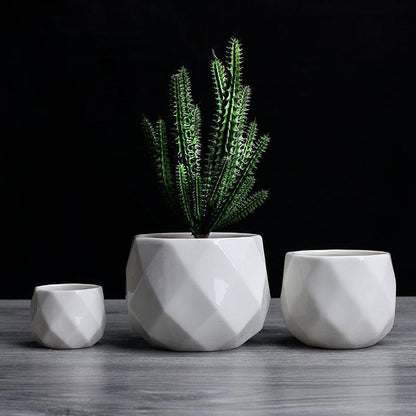 Faceted Ceramic Succulent Pot with Drainage Hole, view 2
