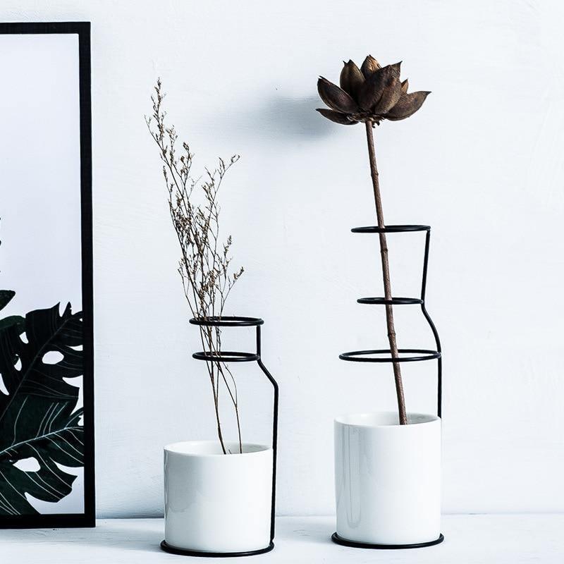 Porcelain Bud Vase on an Iron Stand, Two Sizes