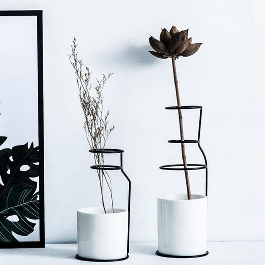 Porcelain Bud Vase on an Iron Stand, Two Sizes