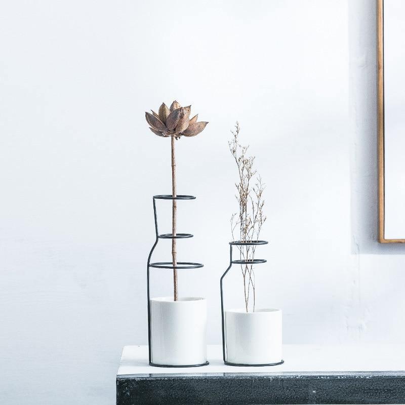 Porcelain Bud Vase on an Iron Stand, Two Sizes, view 2