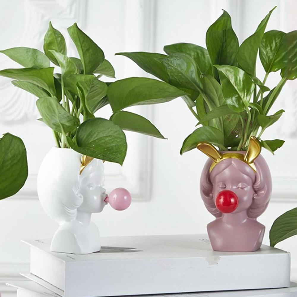 Bubblegum Girl Bust Planter with Cat or Bunny Ears, view 7