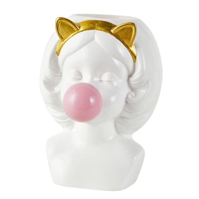 Bubblegum Girl Bust Planter with Cat or Bunny Ears, view 8