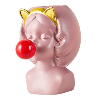 Bubblegum Girl Bust Planter with Cat or Bunny Ears, view 14