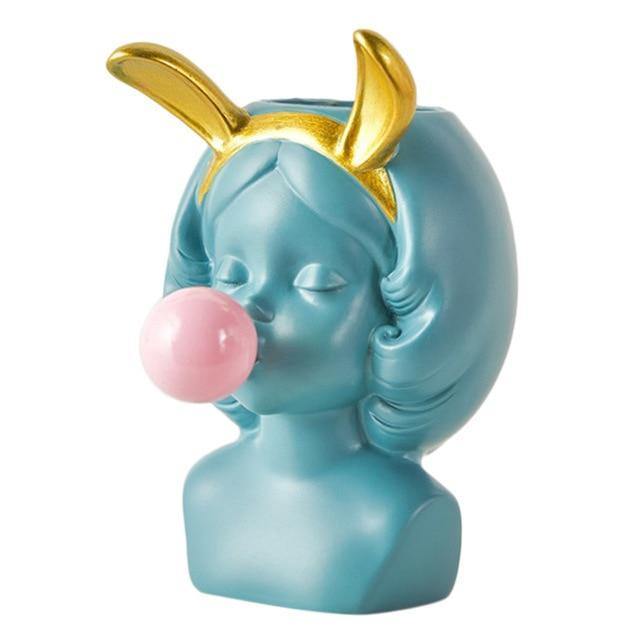 Bubblegum Girl Bust Planter with Cat or Bunny Ears, view 11